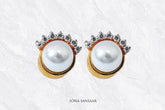 Crowned Pearl Gold Pendant and Earring Set | Sona Sansaar